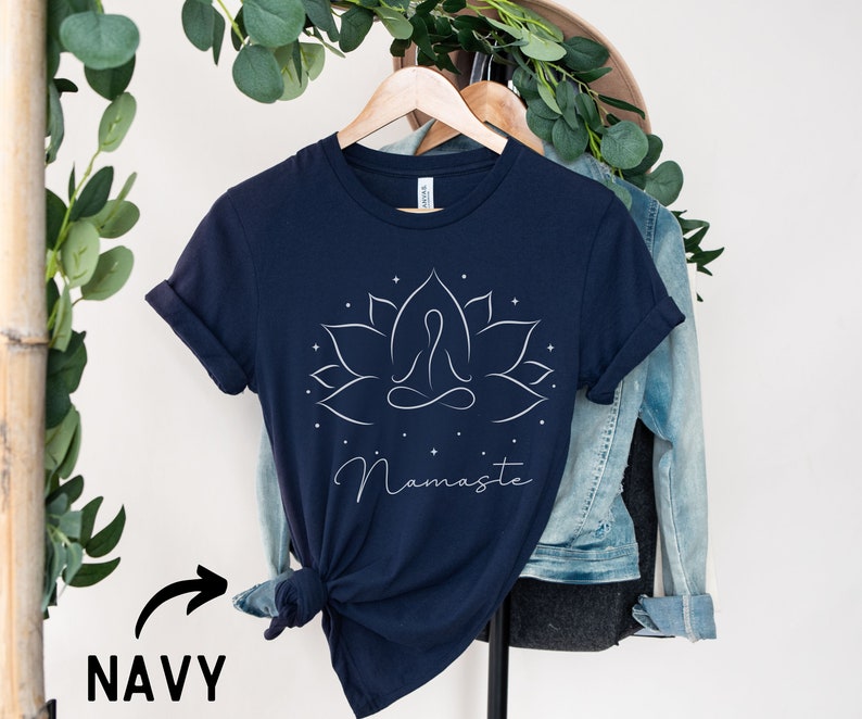 Namaste Lotusblume, Yoga Shirt, Yoga Tshirt, Sport Shirt, Geschenk für ihn, Geschenk für sie, Yoga Geschenk, Spiritual Shirt, Lotusblüte Navy