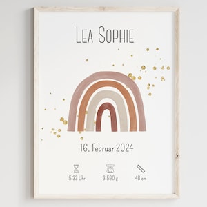 Geburtsdaten Poster Druck DIN A4, DIN A3, Geburtsposter, personalisiertes Geschenk Geburt, Geburtstafel, Boho Regenbogen, minimalistisch,