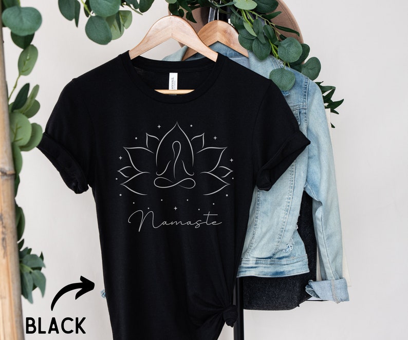 Namaste Lotusblume, Yoga Shirt, Yoga Tshirt, Sport Shirt, Geschenk für ihn, Geschenk für sie, Yoga Geschenk, Spiritual Shirt, Lotusblüte Black