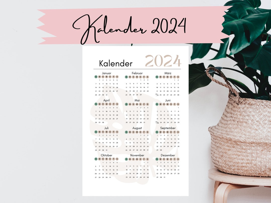 Kalender 2024 / A4 Format / Jahresplaner zum Ausdrucken / Download ...