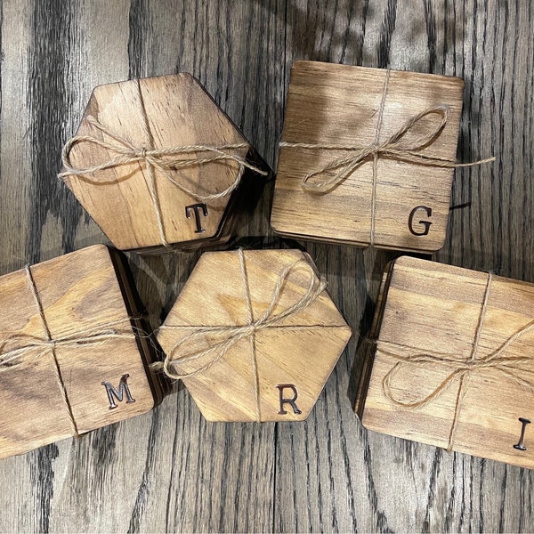 Personalized Wooden Coaster Set of 4, Wedding gift, Christmas gift, Housewarming gift, Stocking stuffer, Wooden Coasters, Monogram