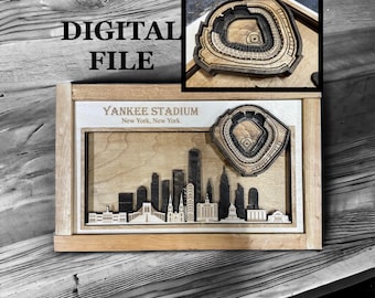 Laser Cut SVG Digital Cut File | New York, New York Skyline and 3D Baseball Stadium