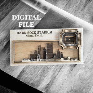 Laser geschnitten SVG-Digitalschnitt-Datei | Miami, Florida Skyline und 3D Football Stadion| INNEN-Luftaufnahme