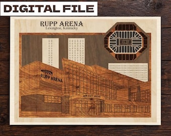 Archivo digital SVG para corte láser / Horizonte de Lexington, Kentucky y estadio de baloncesto universitario en 3D