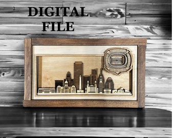Archivo digital SVG para corte láser / Horizonte de Baltimore, Maryland y estadio de fútbol en 3D