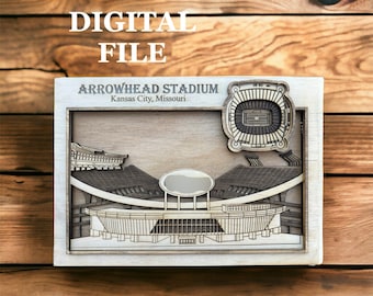 Laser Cut SVG Digital Cut File |Kansas City, Missouri Skyline and 3D Football Stadium