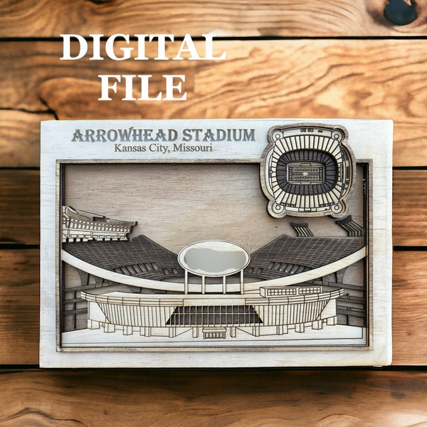 Laser Cut SVG Digital Cut File |Kansas City, Missouri Skyline and 3D Football Stadium