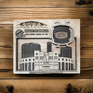 Laser geschnitten SVG-Digitalschnitt-Datei | Tallahassee, Florida Skyline und 3D College Football Stadion