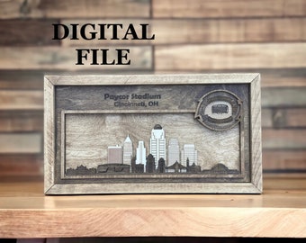 Laser Cut SVG Digital Cut File | Cincinnati, Ohio Skyline and 3D Football Stadium