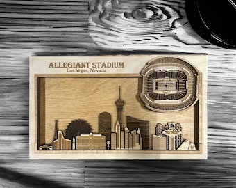 Archivo de corte digital SVG cortado con láser / Horizonte de Las Vegas, Nevada y estadio de fútbol en 3D / Vista aérea INTERIOR
