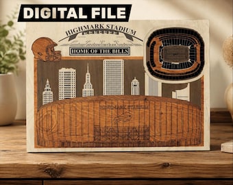 Archivo digital SVG para corte láser / Detalle del horizonte de Buffalo, Nueva York y estadio de fútbol en 3D