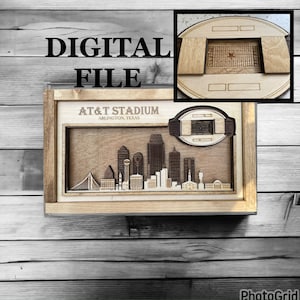 Laser geschnitten SVG-Digitalschnitt-Datei | Dallas, Texas Skyline und 3D Football Stadion