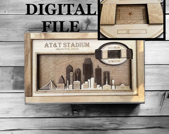 Laser Cut SVG Digital Cut File | Dallas, Texas Skyline and 3D Football Stadium