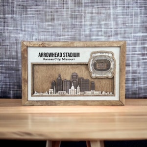 Laser Cut SVG Digital Cut File |Kansas City, Missouri Skyline and 3D Football Stadium