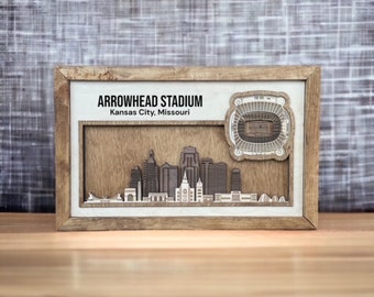 Laser Cut SVG Digital Cut File |Kansas City, Missouri Skyline und 3D Football Stadion