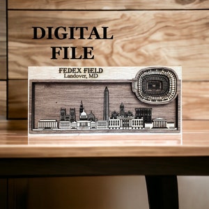 Arquivo SVG Digital Cut Laser Cut | Horizonte de Washington D.C. e Estádio de Futebol 3D