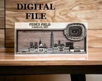 Arquivo de Corte Digital SVG para Corte a Laser | Skyline de Washington D.C. e Estádio de Futebol em 3D