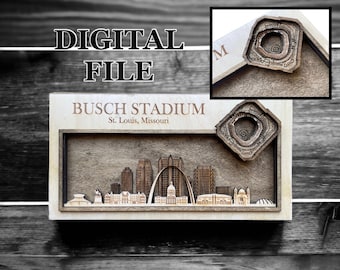 Laser Cut SVG Digital Cut File | St. Louis, Missouri Skyline and 3D Baseball Stadium