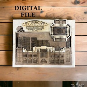 Laser Cut SVG Digital Cut File | Norman, Oklahoma Skyline and 3D Football Stadium