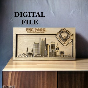 Archivo de corte digital SVG cortado con láser / Horizonte de Pittsburgh, Pensilvania y estadio de béisbol 3D