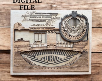 Arquivo de Corte Digital SVG para Corte a Laser | Skyline de Kansas City, Missouri e Estádio de Beisebol 3D