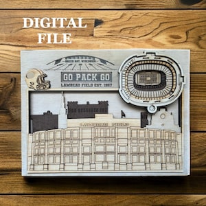 Arquivo SVG Digital Cut Laser Cut | Horizonte de Green Bay, Wisconsin e Estádio de Futebol 3D
