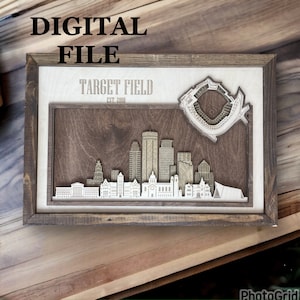Laser Cut SVG Digital Cut File | Minneapolis, Minnesota and 3D Baseball Stadium