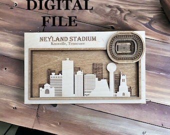 Laser Cut SVG Digital Cut File |Knoxville, Tennessee Skyline and 3D College football Stadium