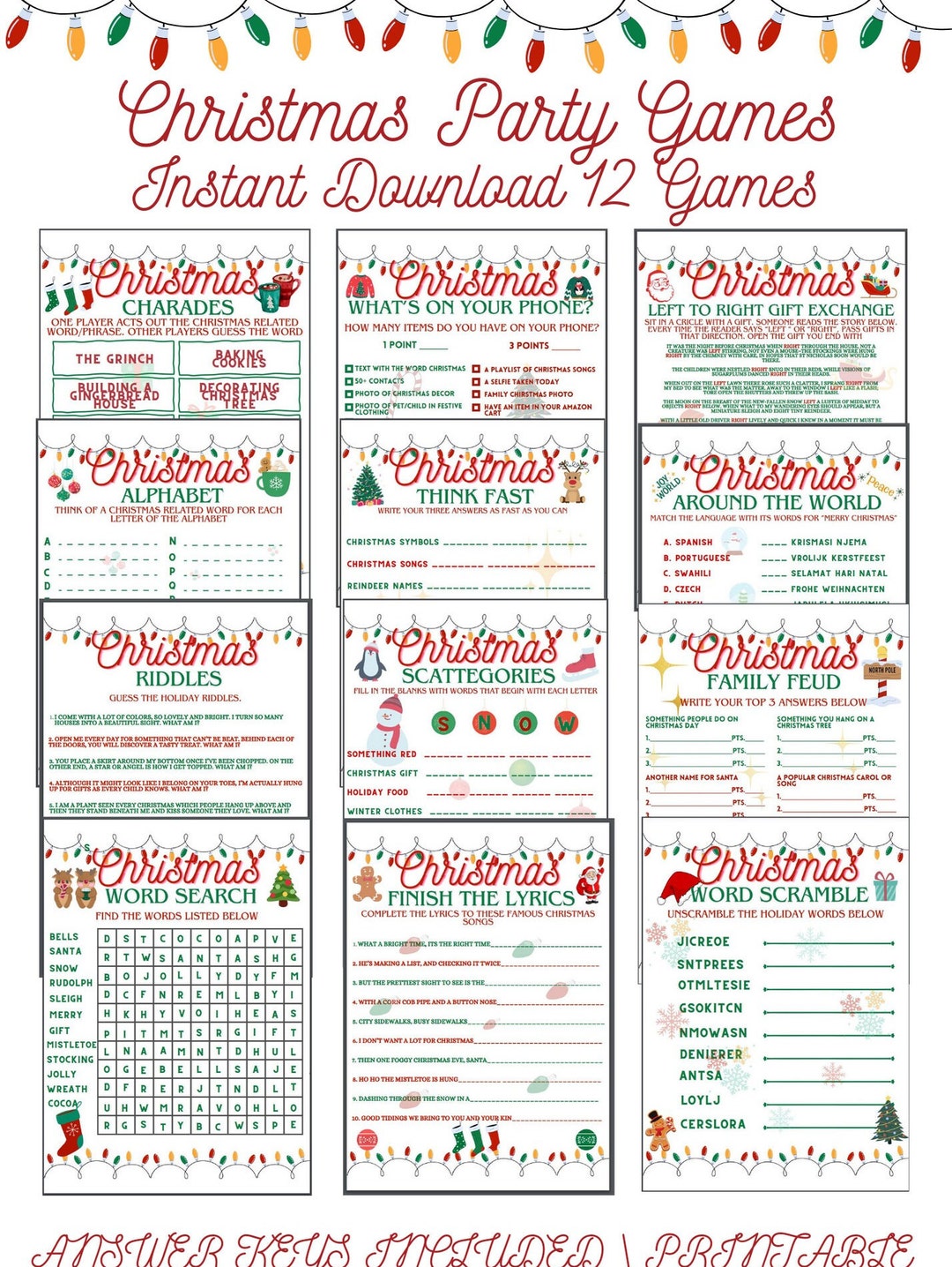 Christmas Party Games Bundle Printable Instant Download Adults Kids Christmas Party Games Bundle Printable Instant Download Adults Kids