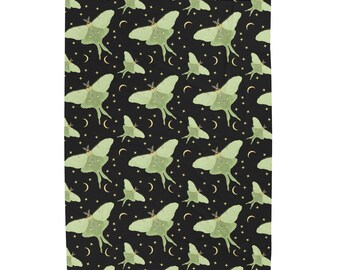 Luna Moth Velveteen Plush Blanket | Luna Moth Gifts | Celestial Moth Blanket