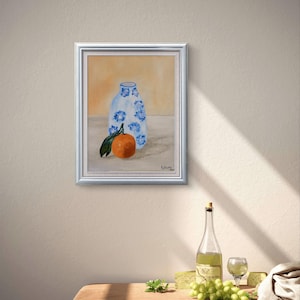 Original Still Life with Orange and Vase | Acrylic Painting on Canvas 16x12 | Hand-Painted Minimalist Home Decor