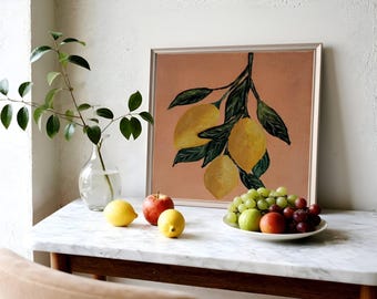 Lemon print Citrus wall art Botanical art poster Summer Kitchen decor