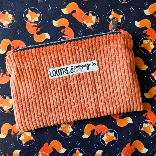 Pochette en velours côtelé orange