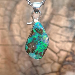 Handmade Boulder Opal Jewelry with Silver Setting / Birthday Gift / Wedding Gift Genuine Opal Pendant Silver – Opal Necklace
