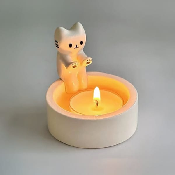 Candle Holder Cat Home Decor | Cat by the Fire | Candle Holder | Candle Decoration | Home Decor | Home Decoration | Mothersday Gift