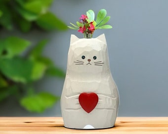 Wooden Vase Cat Design | Home Decor | Home Decoration | Décor | Flower Vase Decoration | Living Room Decoration | Plant Pot