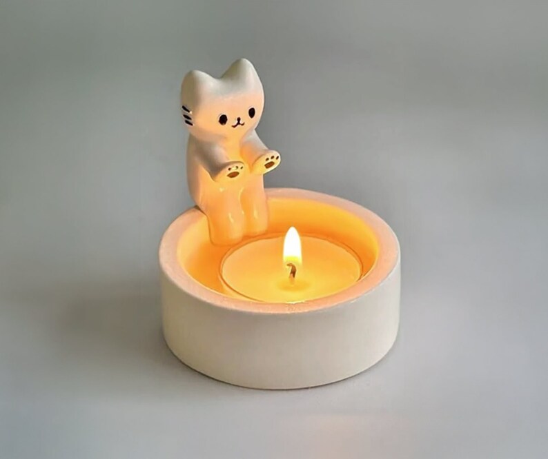 Candle Holder Cat Home Decor Cat by the Fire Candle Holder Candle Decoration Home Decor Home Decoration Mothersday Gift image 1