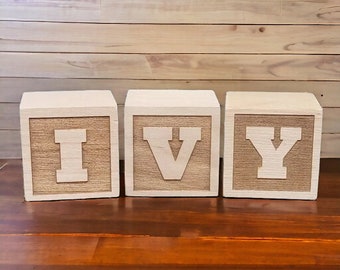 Wooden Letter Cubes | Handcrafted Wooden Name Sign | Wood Letter Blocks | Nursery Baby Name Decor