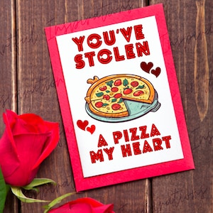 Tarjeta de San Valentín imprimible Pizza My Heart, lindos juegos de palabras divertidos sobre comida, descarga instantánea, imprimir en casa, tarjeta de ocasión de amor, para alguien especial