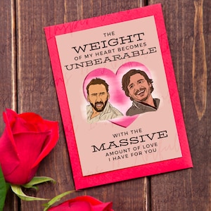 Nick Cage Pedro Pascal Tarjeta imprimible para ocasión Día de San Valentín, Película divertida Meme Regalo de cultura pop para el amor, Descarga instantánea fácil PDF