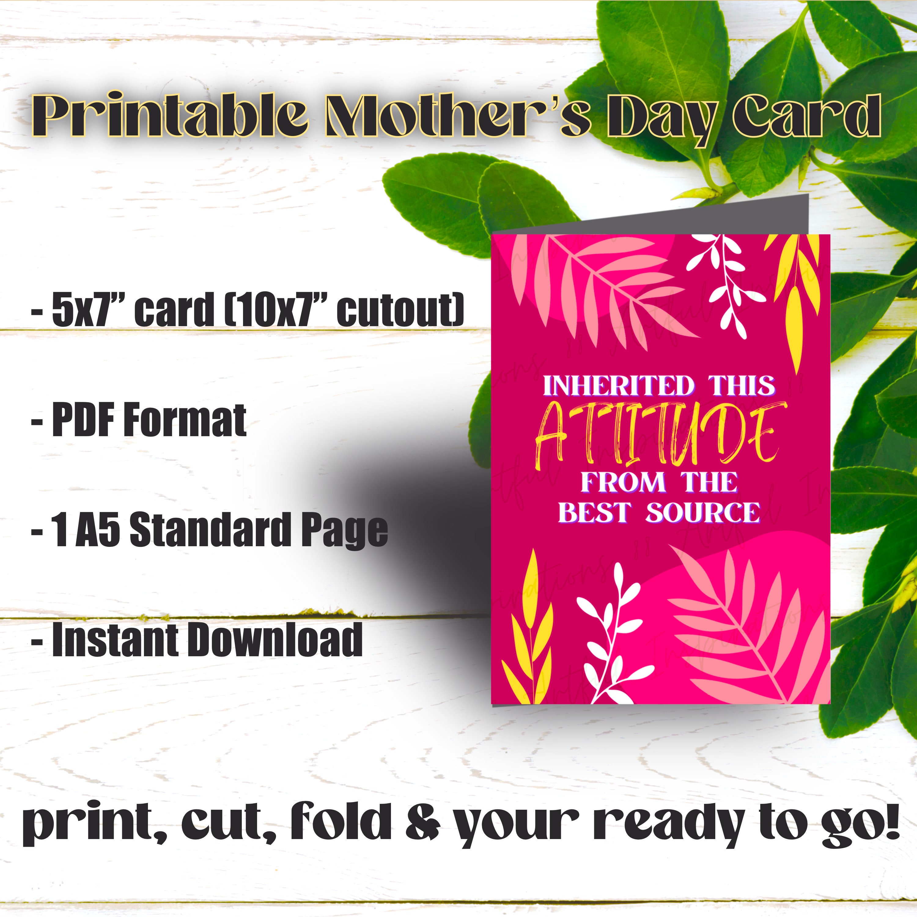 Funny Mothers Day Printable Card, Inherited Attitude Trendy Greeting ...