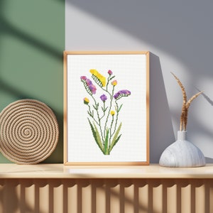 Wilde bloemen kruissteekpatroon, abstracte grafiek bloemen, PDF kruissteek, eenvoudige kruissteek, digitaal bestand, uniek patroon