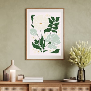 Bloemenkruissteekpatroon, abstracte bloemengrafiek, PDF-kruissteek, eenvoudige kruissteek, kruissteekset, digitaal bestand, uniek patroon