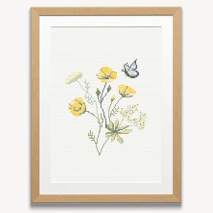 Vlinderbloemen kruissteekpatroon, abstracte bloemengrafiek, PDF kruissteek, eenvoudige kruissteek, digitaal bestand, uniek patroon