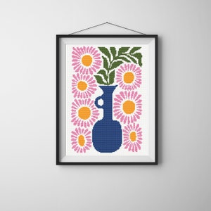 Bloemenkruissteekpatroon, abstracte bloemengrafiek, PDF-kruissteek, eenvoudige kruissteek, kruissteekset, digitaal bestand, uniek patroon