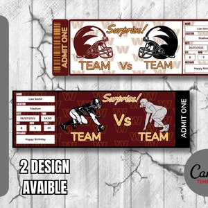 Ticket Vorlage für Fußballspiel Tampa Bay Colors Surprise, Sofortiger Download, Sehr Einfach Bearbeitbares und Ausdruckbares Ticket