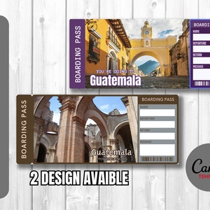 Printable Guatemala Surprise Travel Gift Ticket. Boarding pass. Vacation ticket. Instant download. PDF file editable in Canva.Print at home