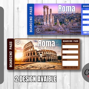 ROMA stampabile. Biglietto regalo di viaggio. Carta d'imbarco/Biglietto vacanza/Download istantaneo. File PDF modificabile in Canva.Stampa a casa