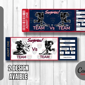 Modello di biglietto a sorpresa per la partita di hockey Florida Colors, download istantaneo, biglietto modificabile e stampabile molto semplice