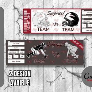 Ticket Vorlage für Fußballspiel Tampa Bay Colors Surprise, Sofortiger Download, Sehr Einfach Bearbeitbares und Ausdruckbares Ticket